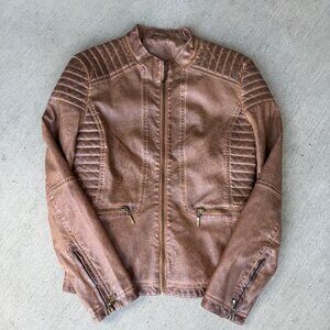 NWOT Max Edition Vegan Leather Moto Jacket Brown Small